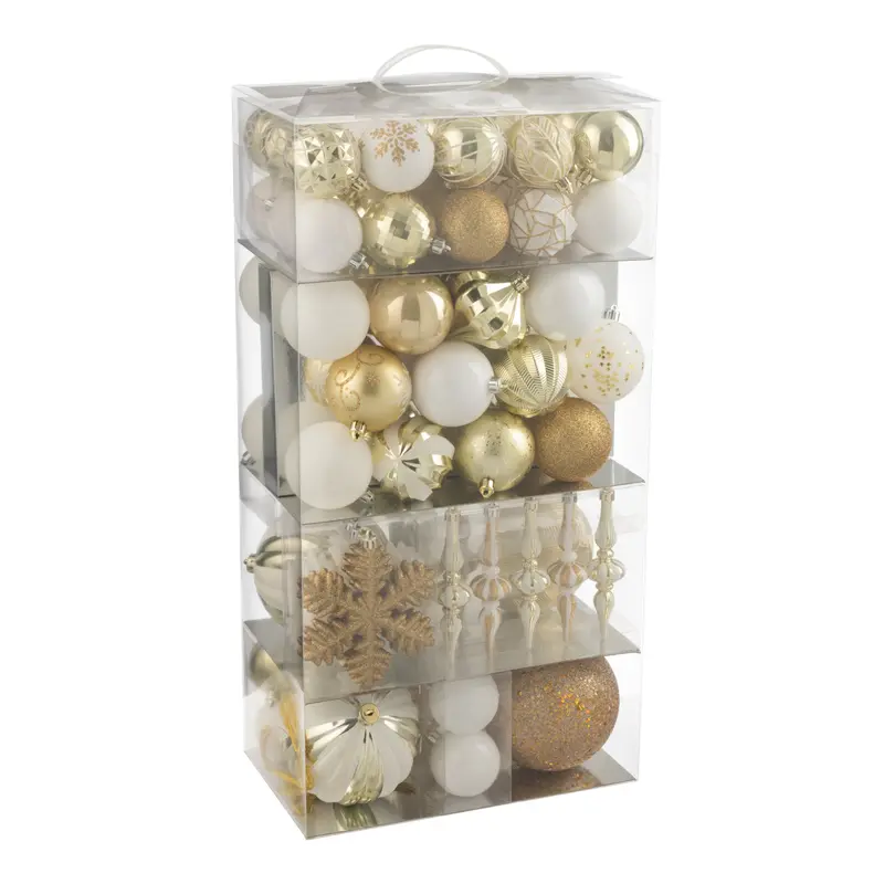 Doos Van 80 Kerstbal Plastiek Wit/Goudkleurig J-Line