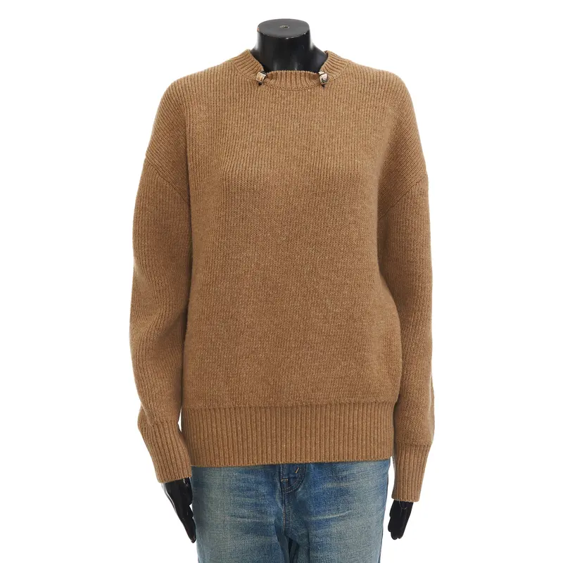 Double Face Shetland Sweater With Metal Rings In Brown Wool