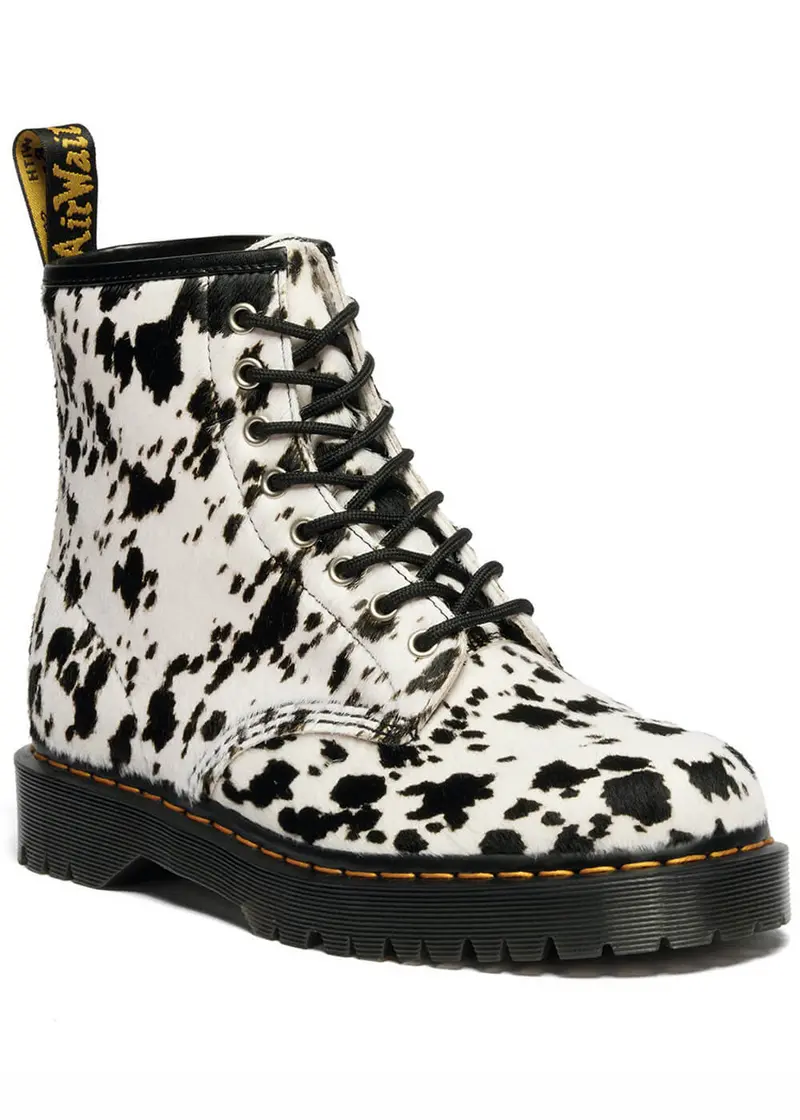 Dr. Martens 1460 Bex Dalmatian Leather Lace-Up Boots Cream Black