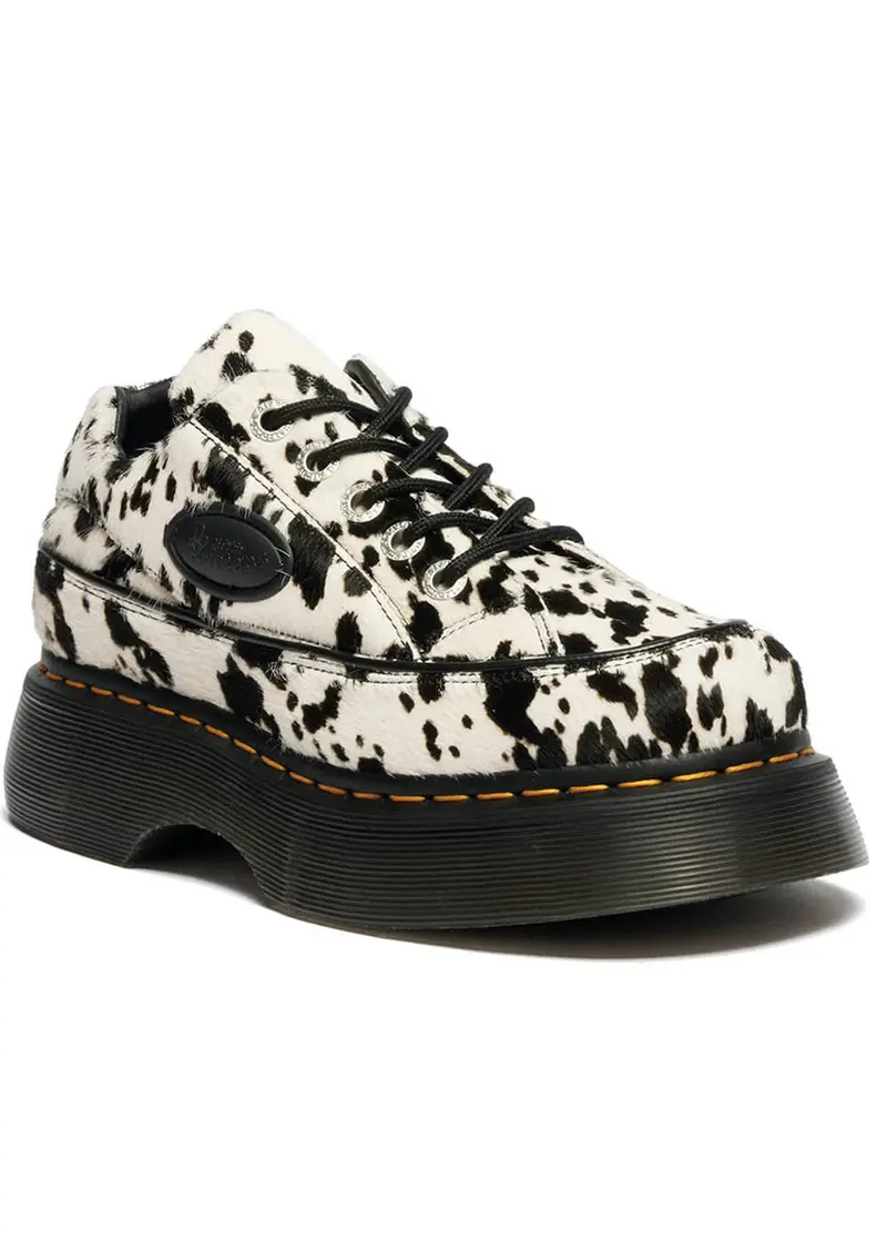 Dr. Martens Buzz 5i Cowhair Leather Platform Shoes Cream Black
