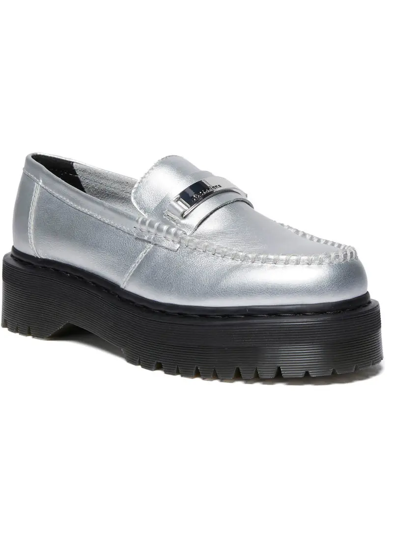 Dr. Martens Penton Metallic Leather Platform Loafers Silver