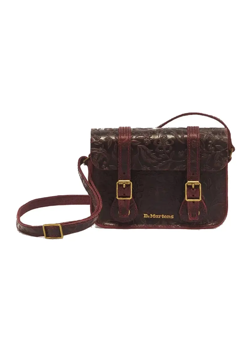 Dr. Martens Satchel Floral Emboss Leather Book Bag Cherry Red