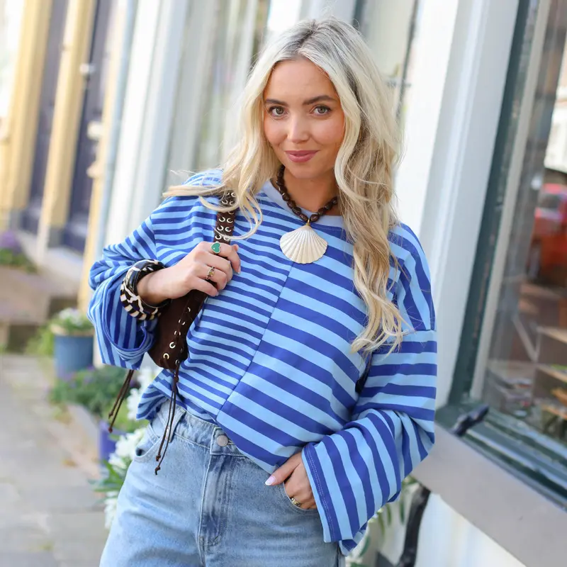 Dual stripe top dubbel blauw
