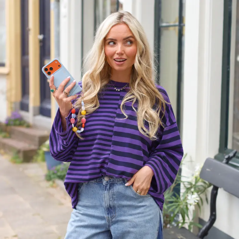 Dual stripe top navy paars