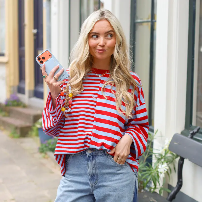 Dual stripe top rood blauw