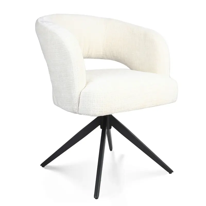 Eetkamerstoel Demi Stof Off White Poot Zwart Met Armleuning Starfurn