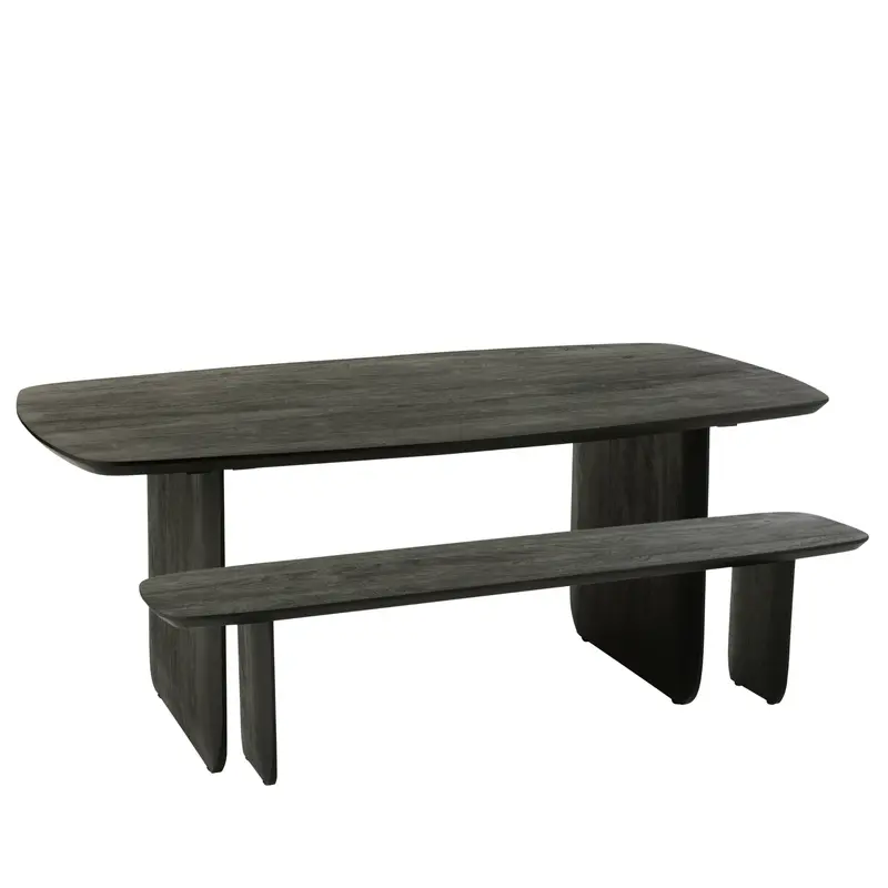 Eetkamertafel + Eetkamerbank Acaciahout Zwart 190cm J-Line