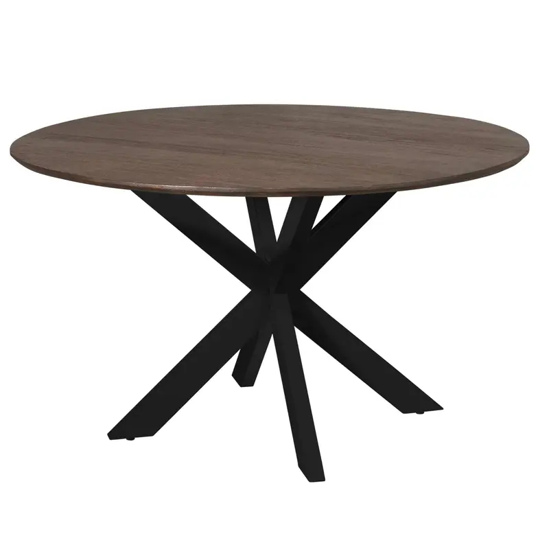 Eettafel Madison Mangohout Bruin Rond 150cm Poot Zwart Starfurn