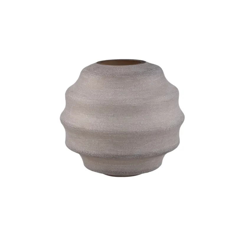 Elladie Beige Round Glass Layered Vase Low PTMD