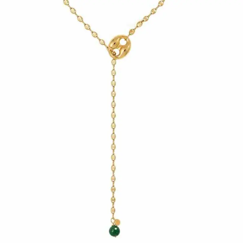 Ellen Beekmans doorhaalketting met ovale opengewerkte schakels en gemstone