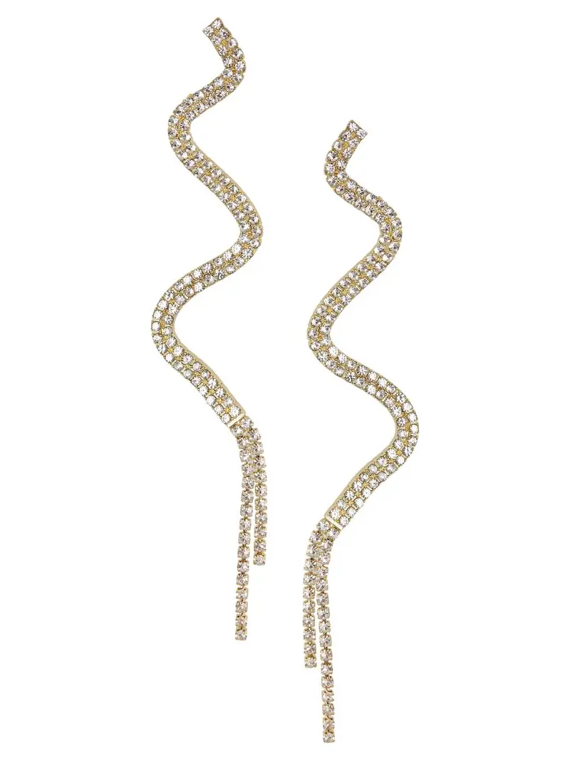 Ellen Beekmans oorbellen lange snake met strass