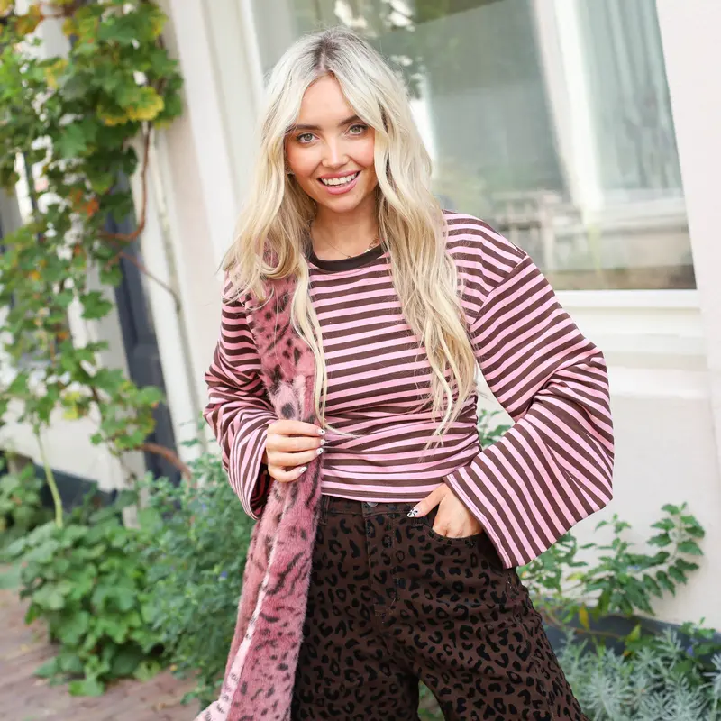 Ellie streep top roze bruin