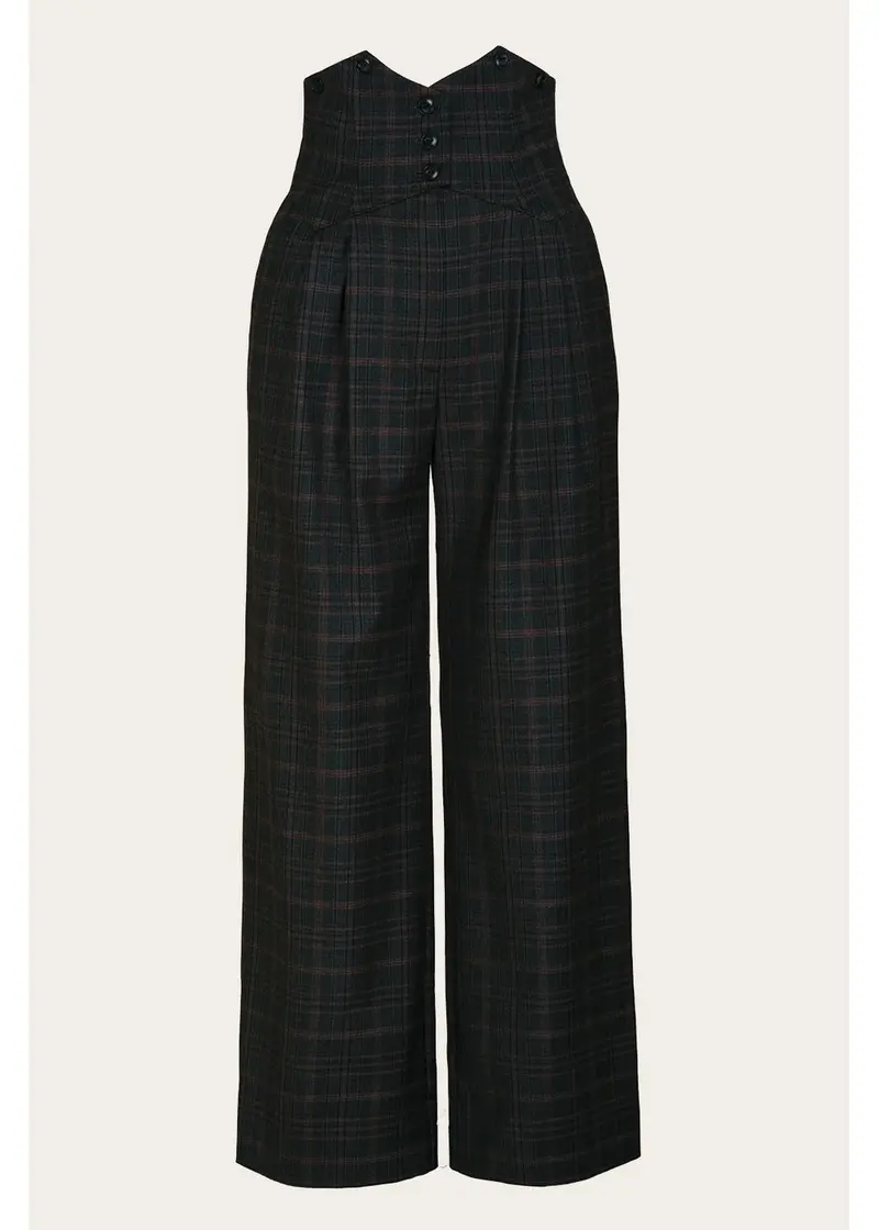 Emmy Design Miss Fancy Pants Plaid Wool Blend Trousers Bottle Green
