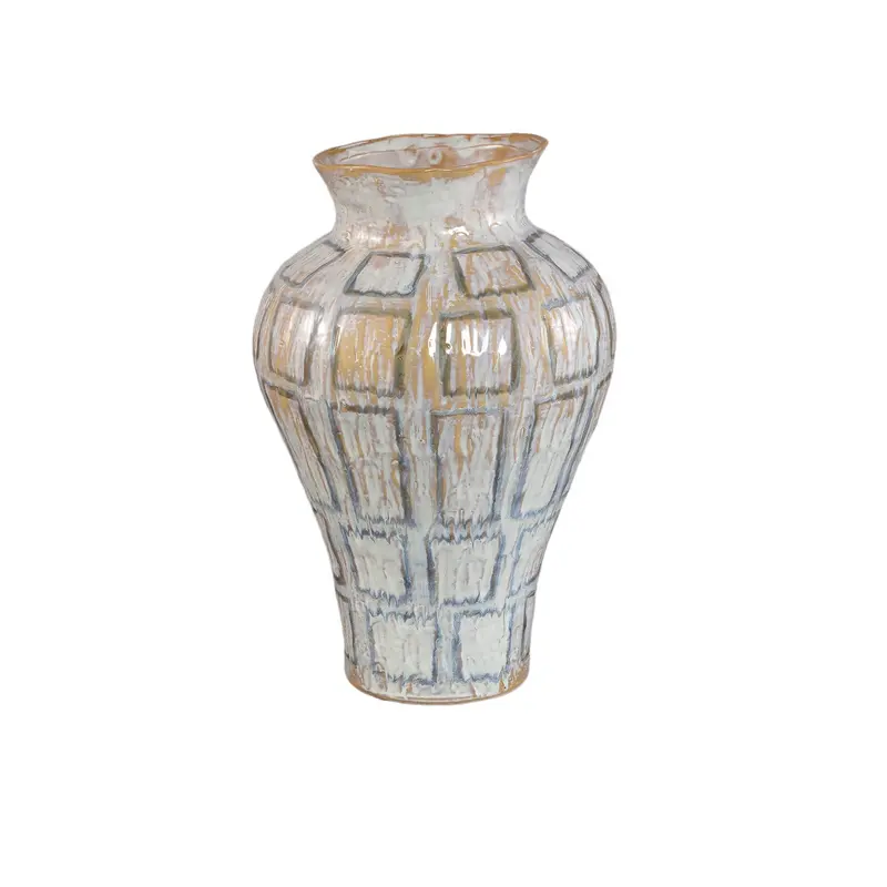Emylee Pot Keramiek Wit Handbeschilderd Vierkant Large PTMD
