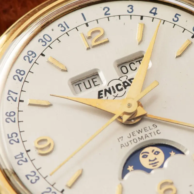 Enicar Triple Gelbgold Dress Watch mit Kalender und Mondphase