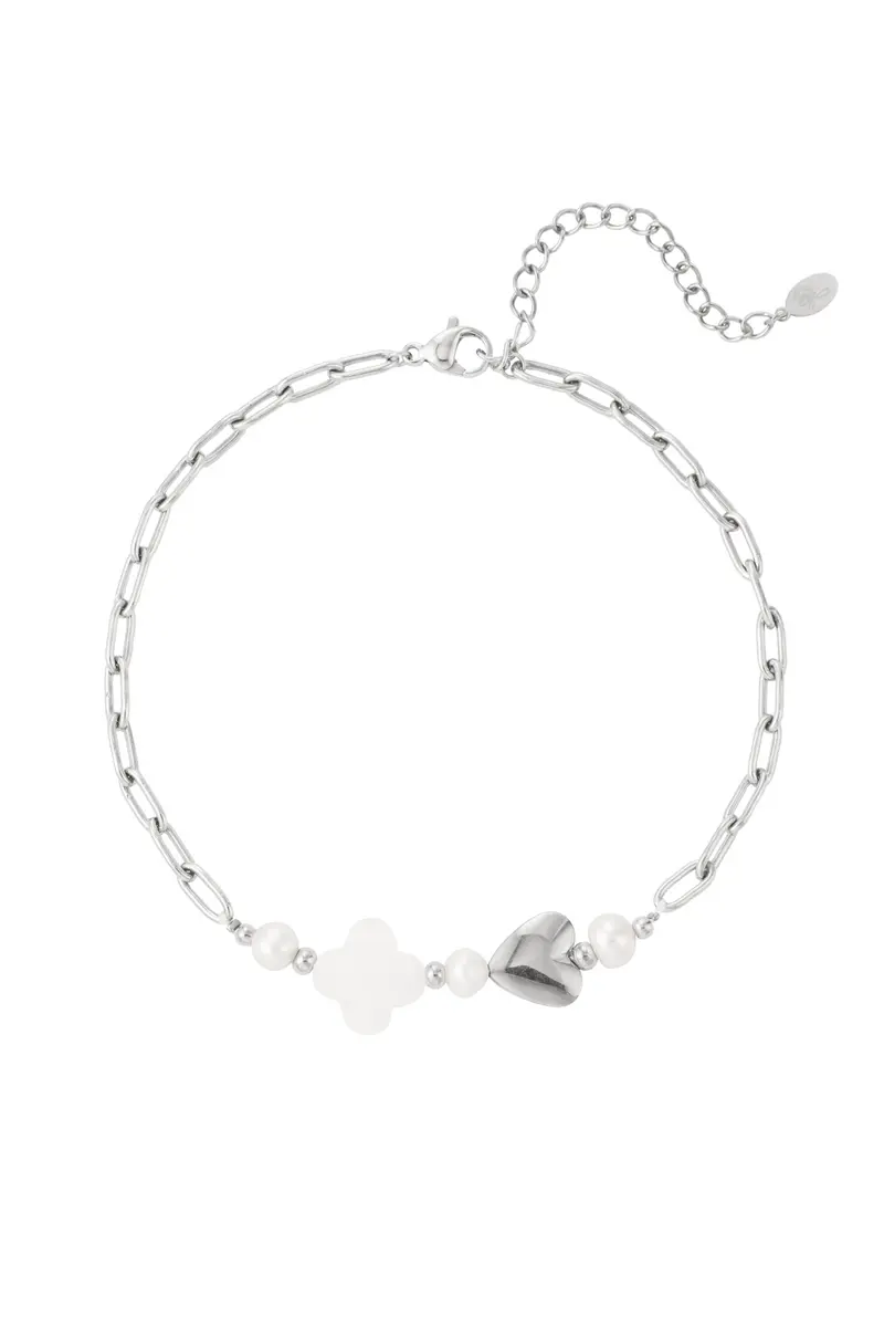 Enkelbandje zilver |  met een hartje en een klavertje