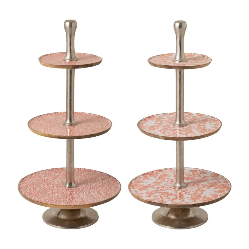 Etagère 3 Lagen Mangohout Oranje/Wit Set van 2 J-Line