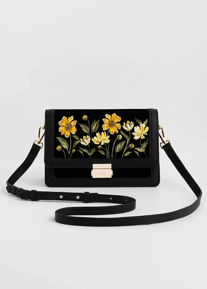 Fable England Botanical Velvet Bag Black