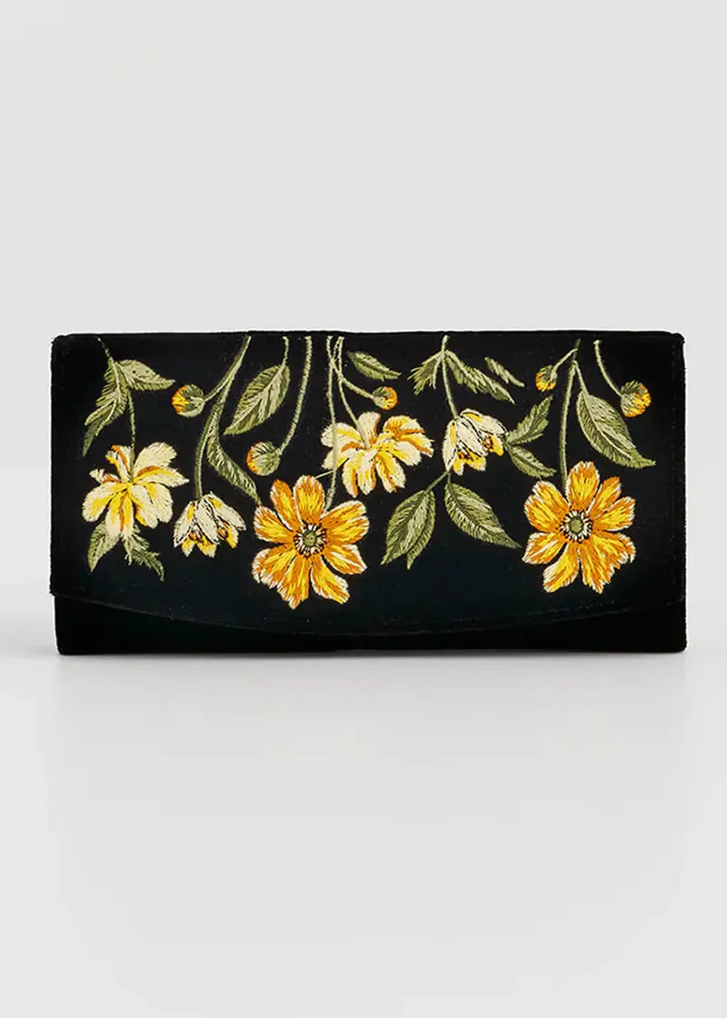Fable England Botanical Velvet Wallet Black