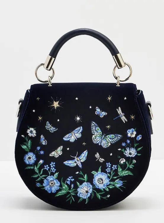 Fable England Charlotte Butterfly Embroidered Handbag Navy