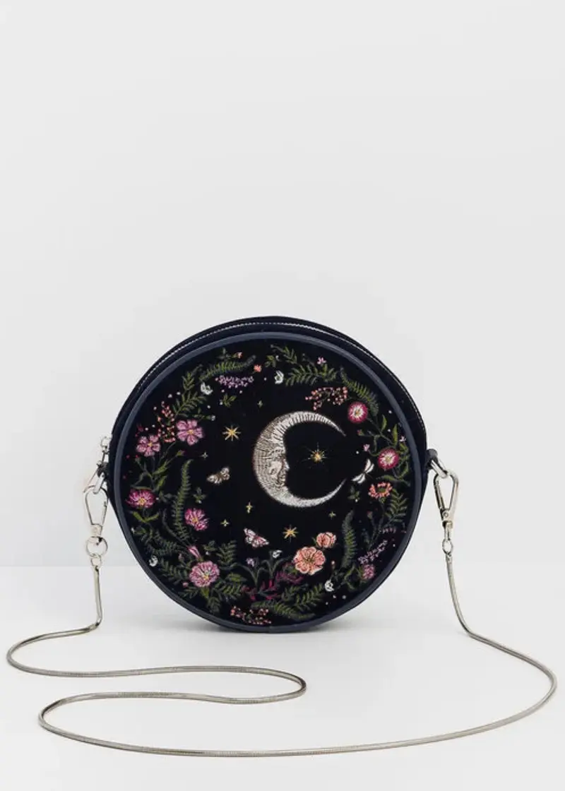 Fable England Chloe Midnight Garden Embroidered Shoulder Bag Navy