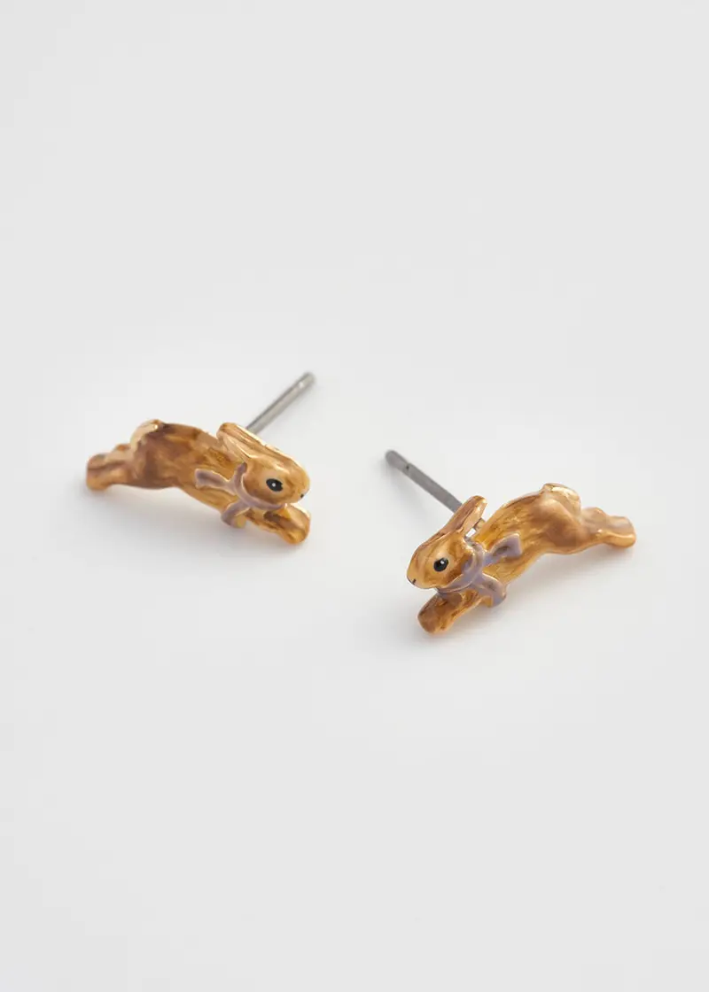 Fable England Cosy Bunny Stud Earrings Brown