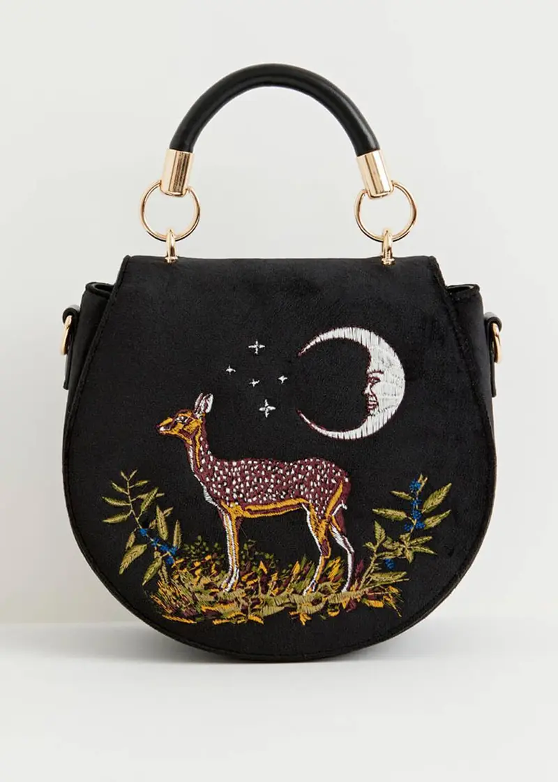 Fable England Deer Velvet Saddle 40's Shoulder Bag Black
