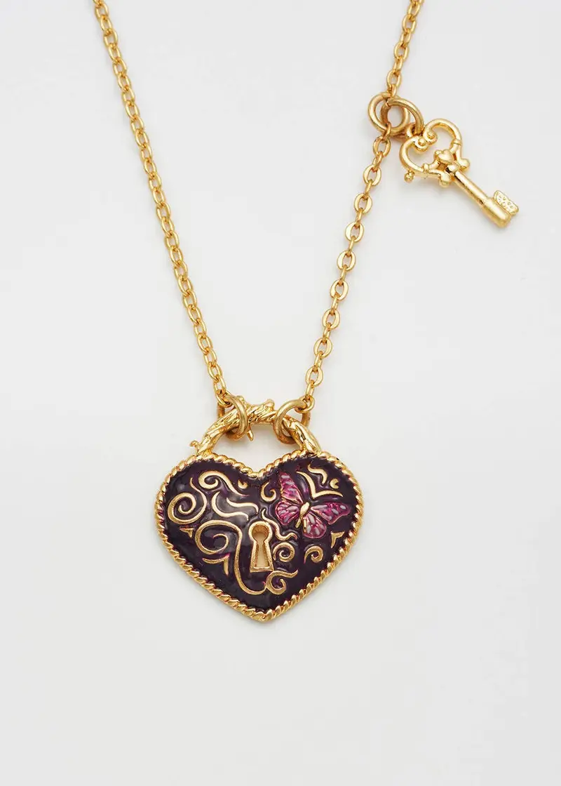 Fable England Eve Heart Lock & Key Necklace Gold