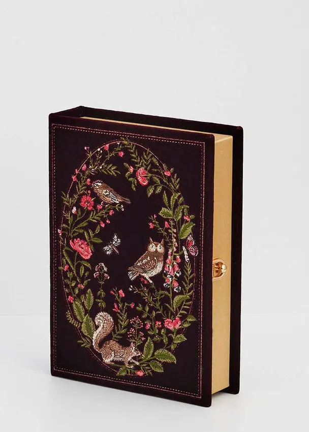 Fable England Florence Meadow Scene Book Clutch Burgundy
