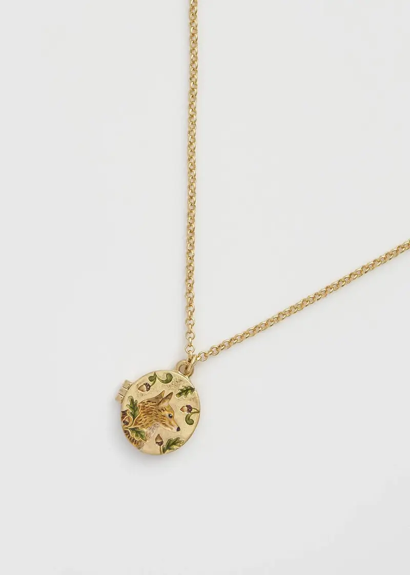 Fable England Fox & Acorn Locket Necklace Gold