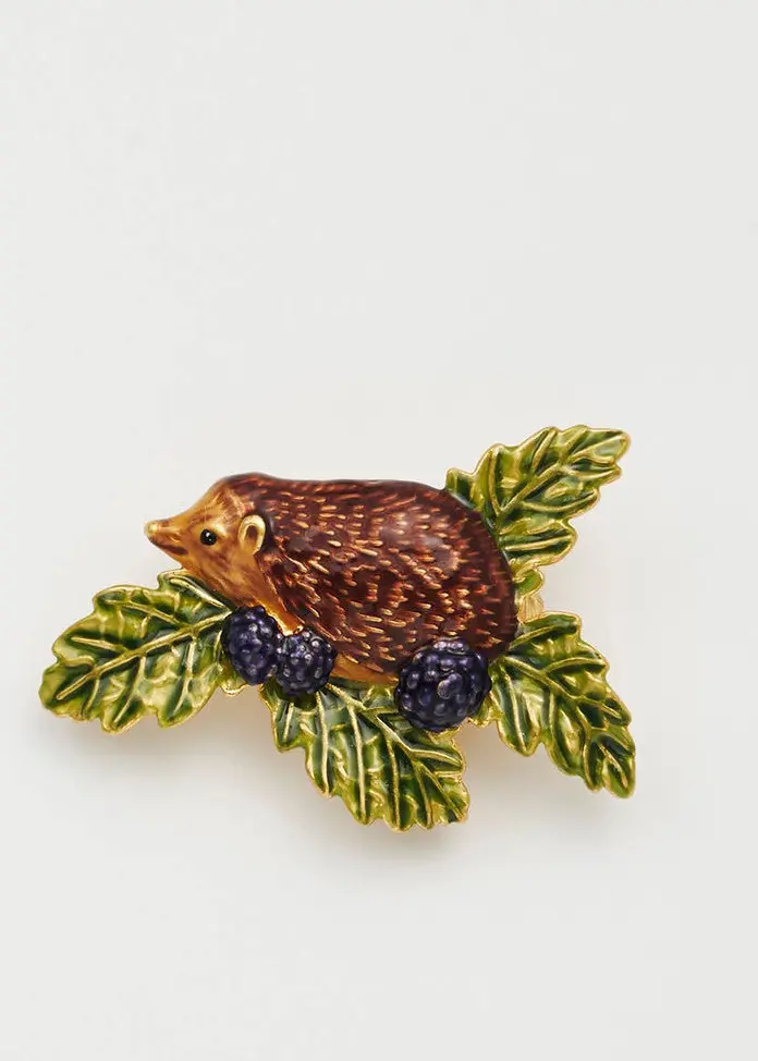 Fable England Hedgehog & Blackberry Hedgehog Brooch Gold