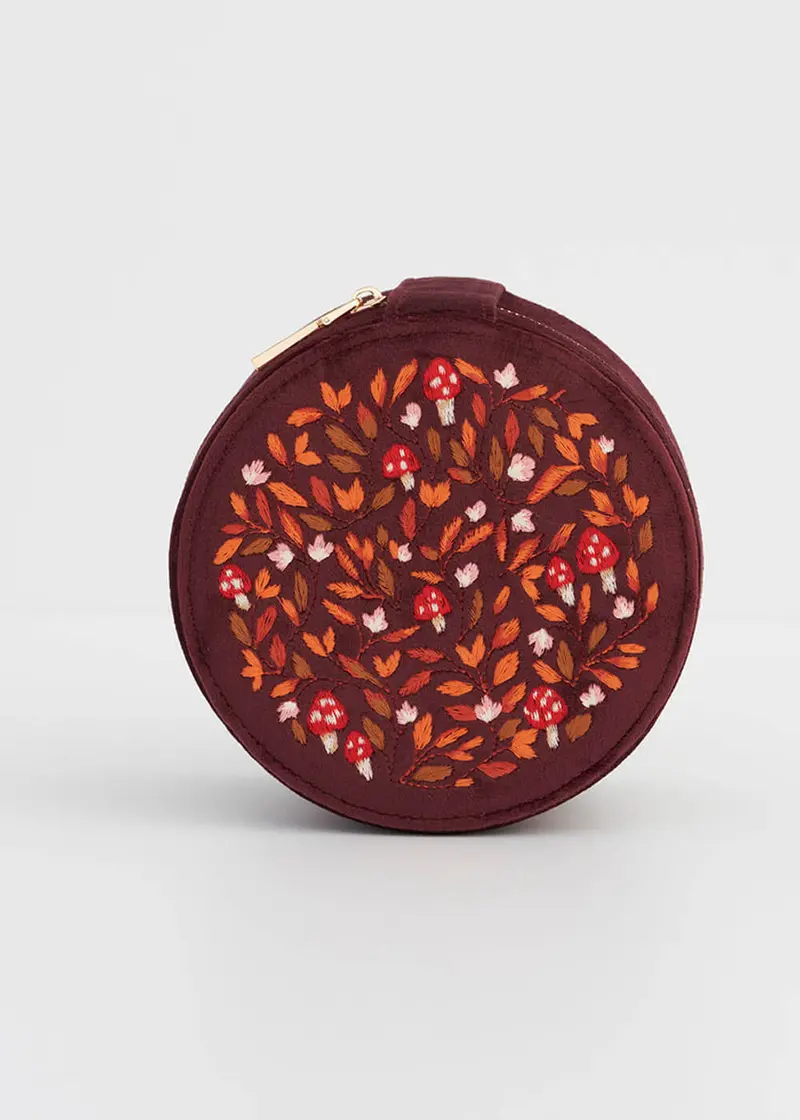 Fable England Magical Mushroom Velvet Jewelry Box Burgundy