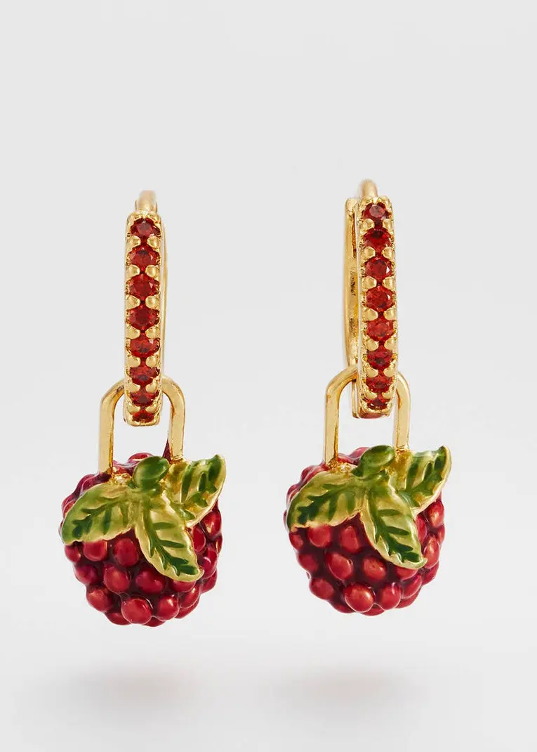 Fable England Orla Raspberry Hoop Earrings Gold