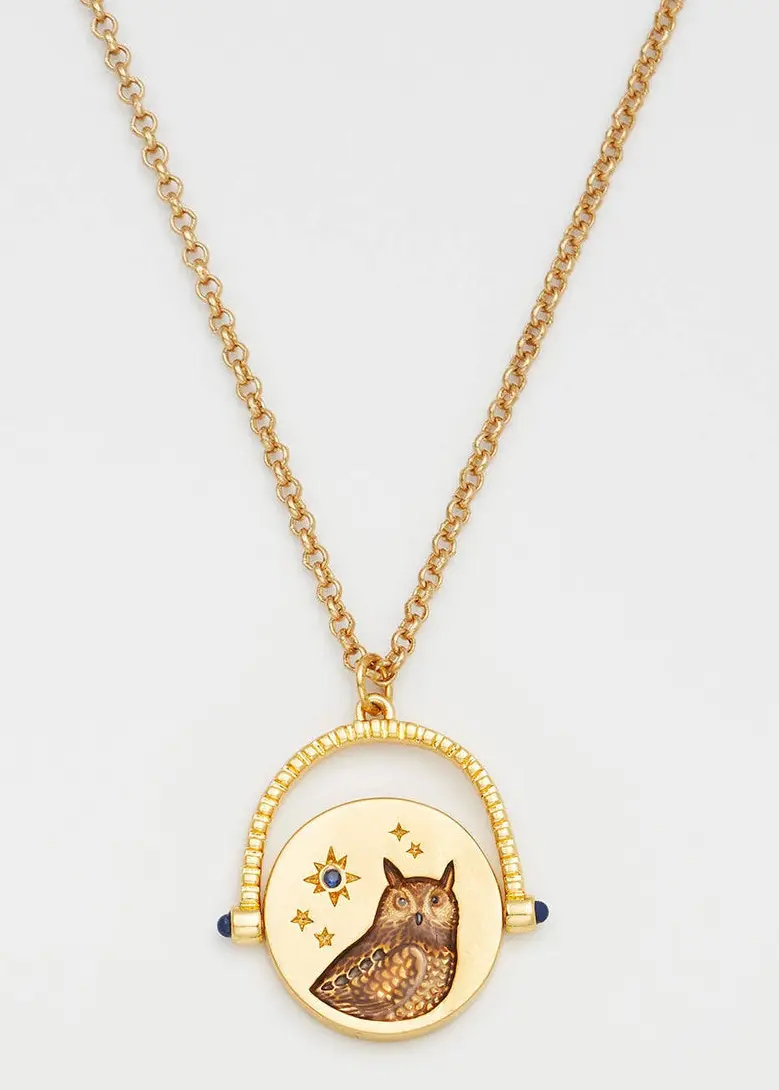Fable England Owl Spinner Owl Necklace Gold