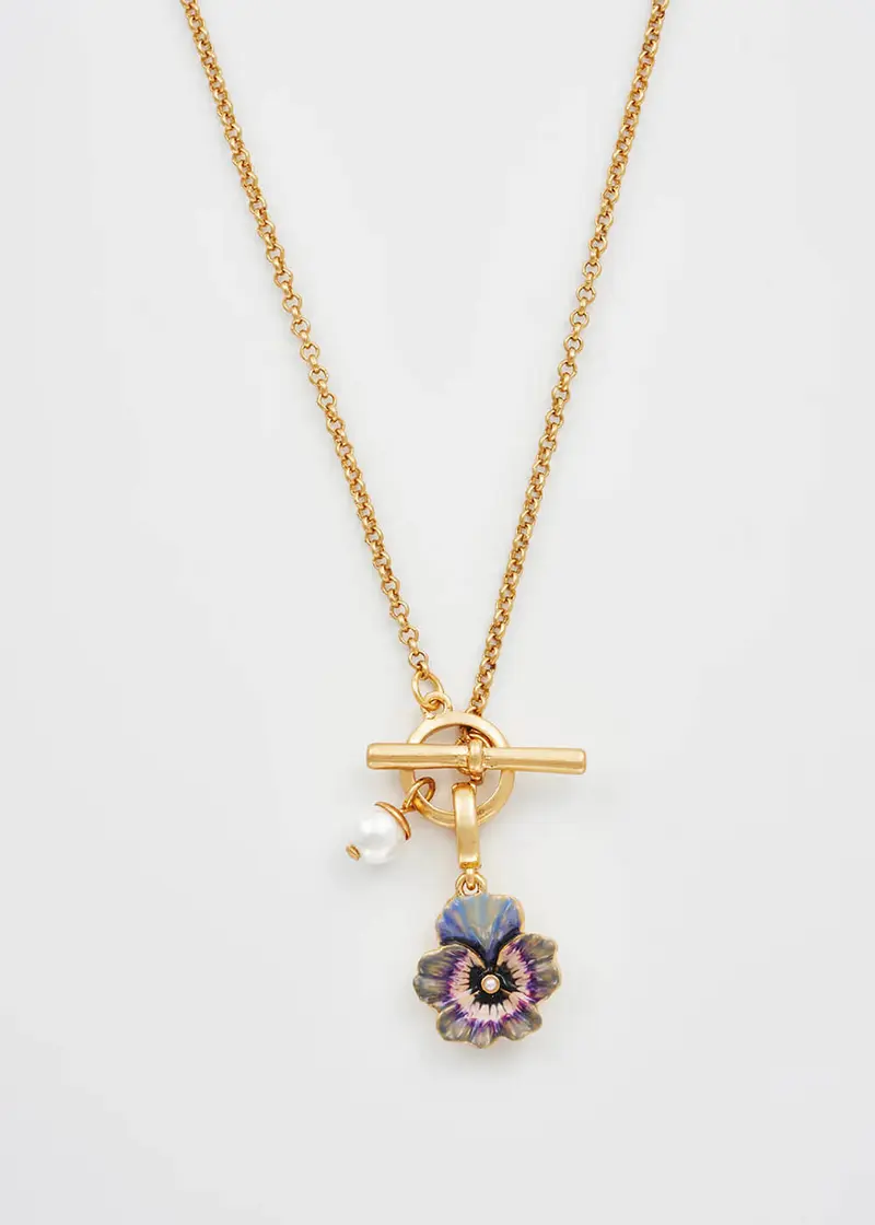 Fable England Pansy Pearl Toggle Necklace Gold