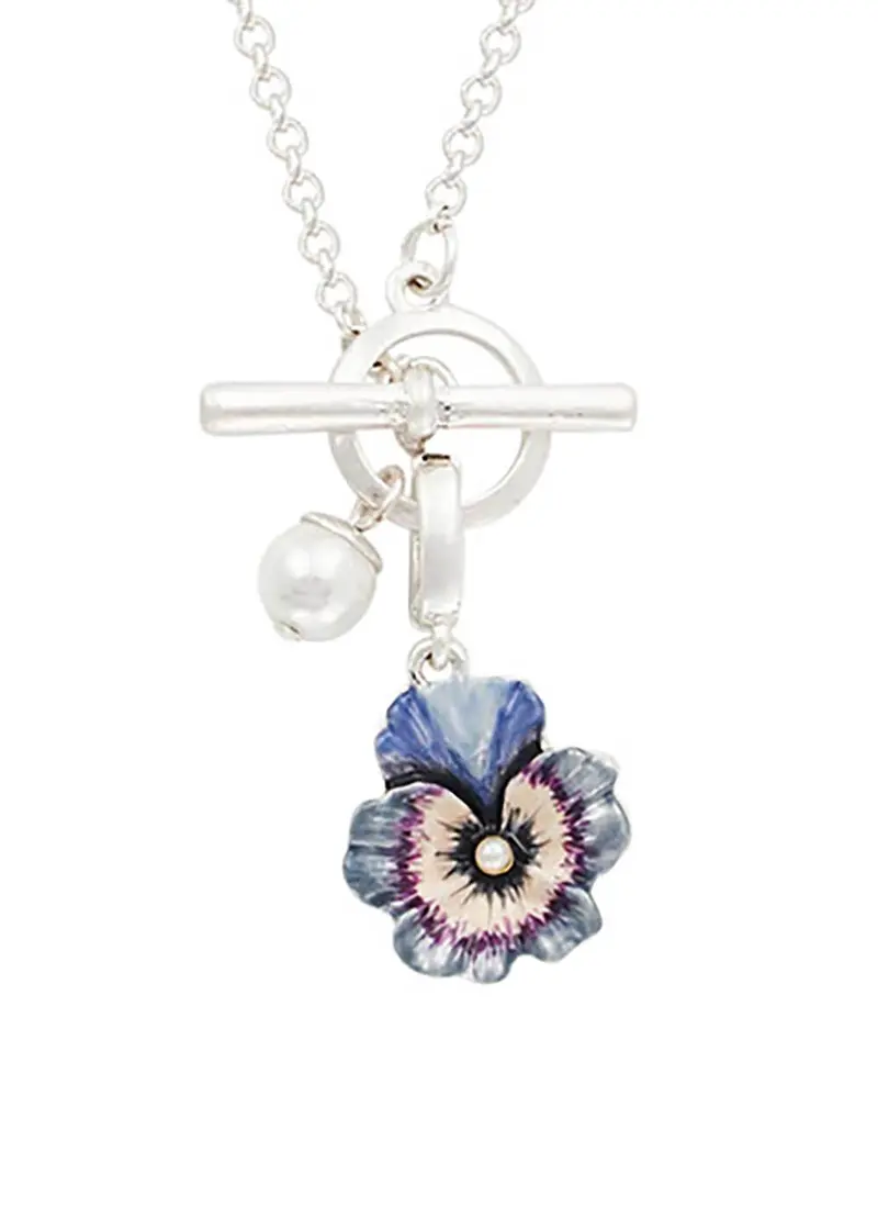 Fable England Pansy Pearl Toggle Necklace Silver