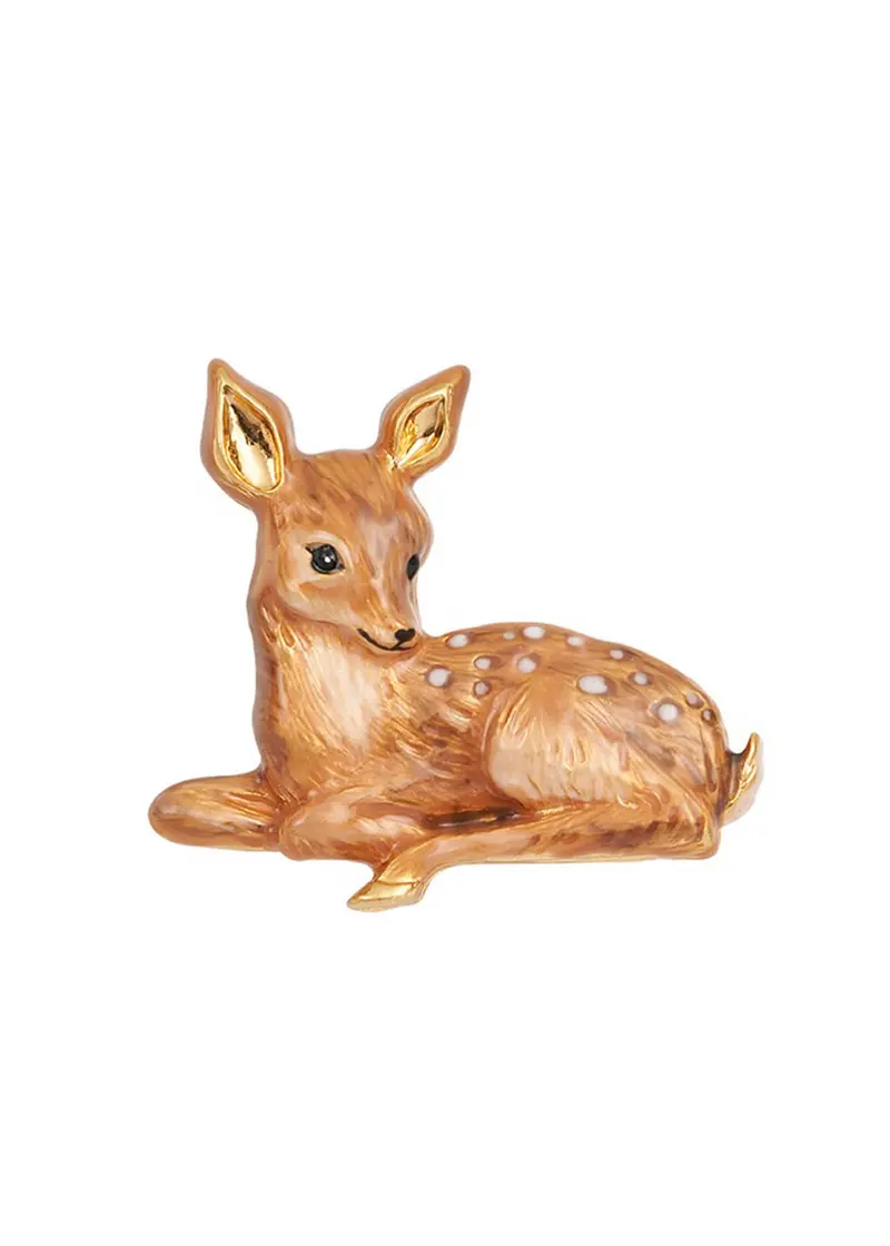 Fable England Resting Fawn Brooch Brown