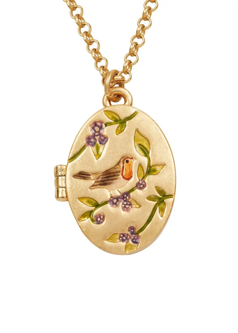 Fable England Robin & Blackberry Gold Locket Necklace