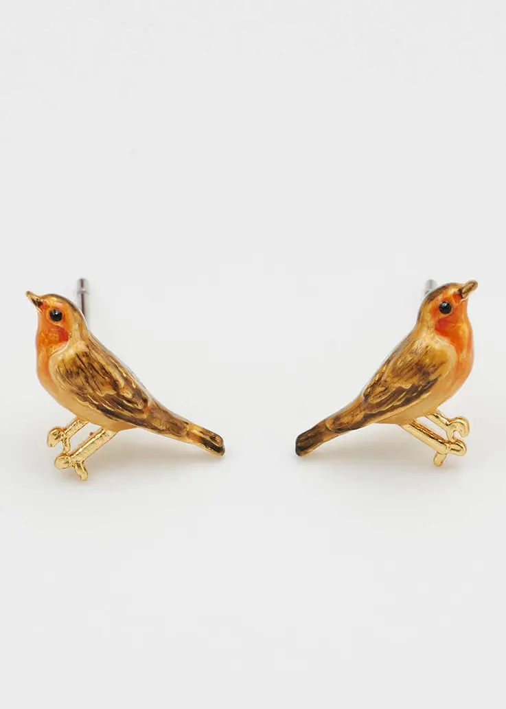 Fable England Robin Gold Stud Earrings