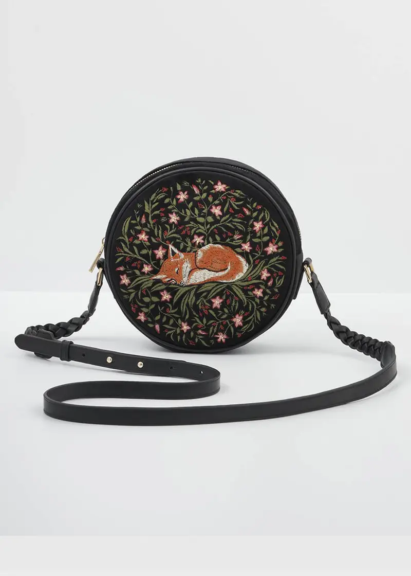 Fable England Sleepy Fox Black Shoulder Bag