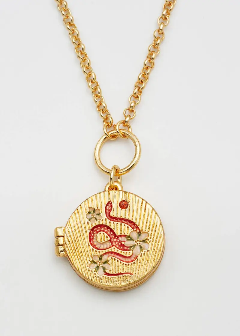 Fable England Snake & Blossom Gold Locket Necklace