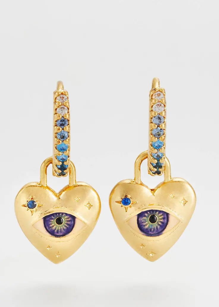 Fable England Talisman Eye Heart Earrings Gold