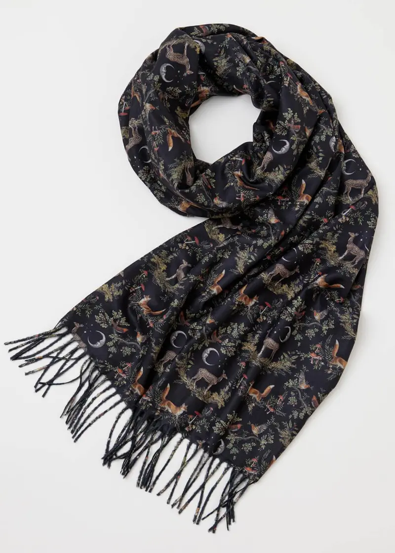 Fable England Woodland Scenes Toile Scarf Black