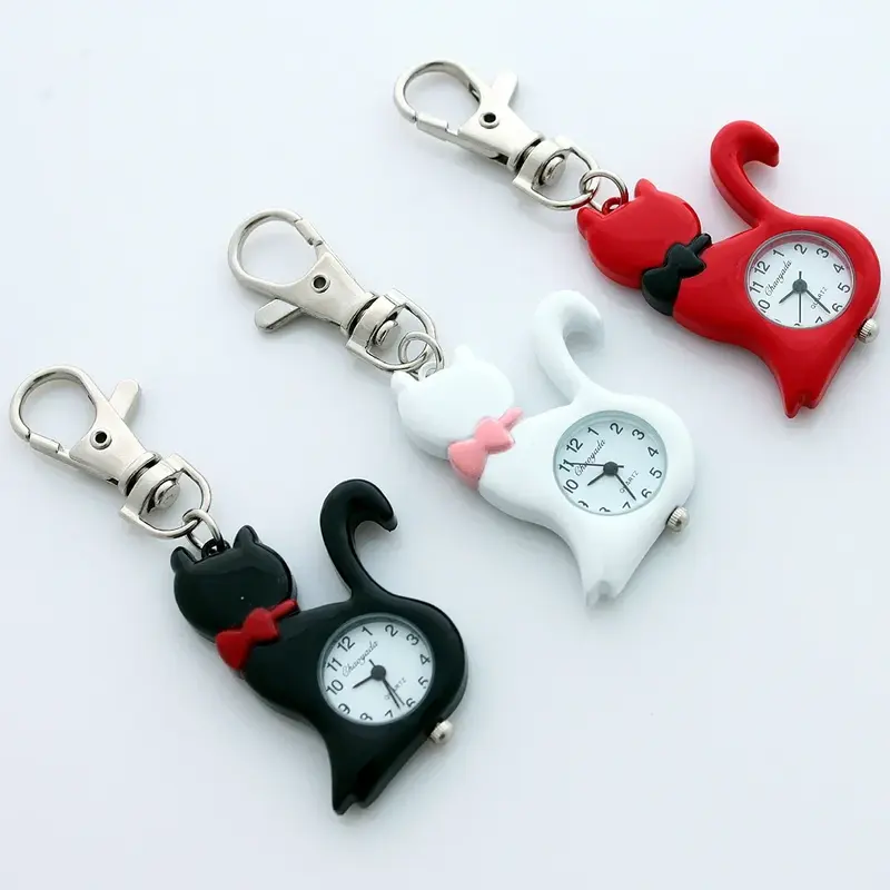 Fancy Bowtie Piano Cat Clip-On Keychain Watch