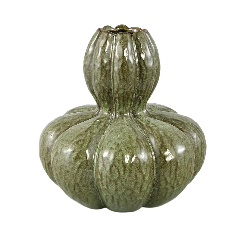 Fardau Green Glazed Ceramic Pumpkin Shaped Vase XL PTMD