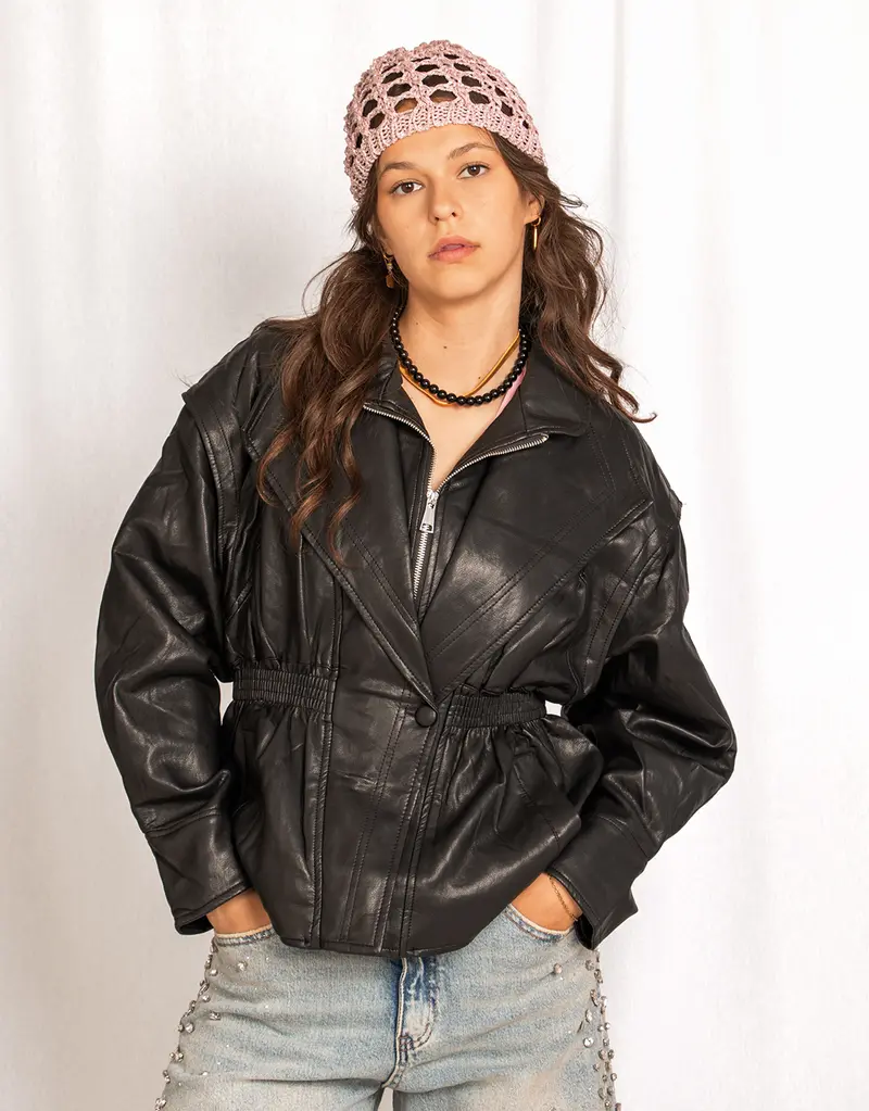 Faux leather peplum jacket