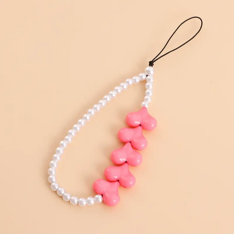 Faux Pearl Heart Phone Strap
