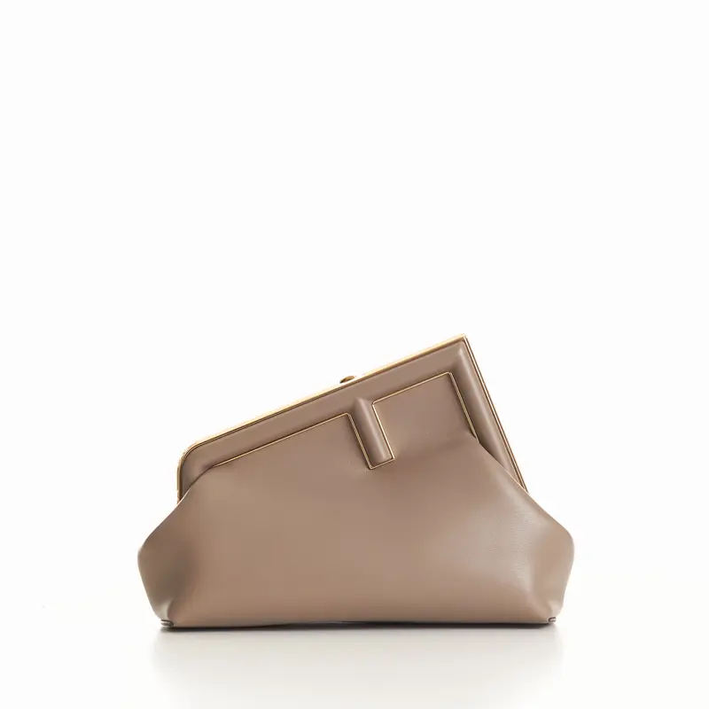 Fendi First Small Dove Gray Leather Bag, Clutch - Detachable Strap