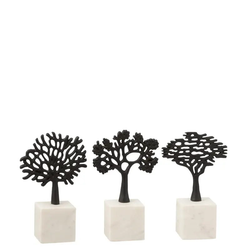 Figuur Boom Op Voet Aluminium/Marmer Zwart/Wit Set van 3 J-Line