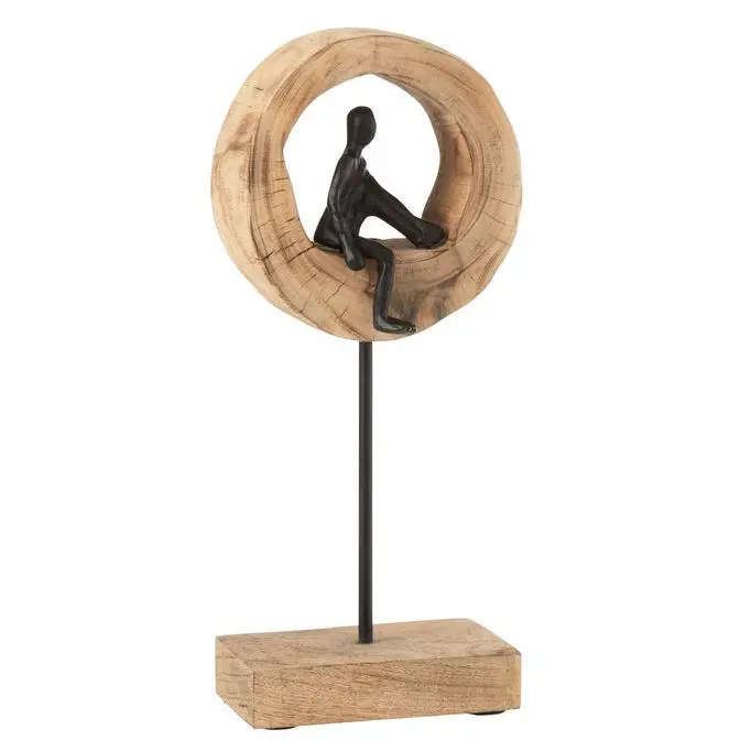 Figuur Denk Ring Laag Mango Hout/Aluminium Zwart J-Line